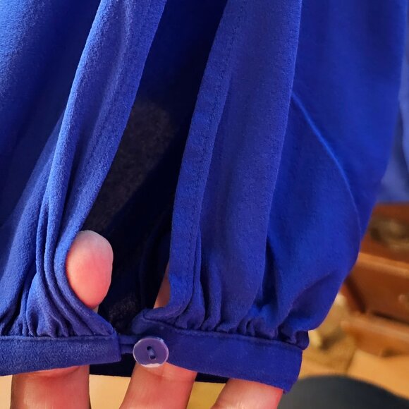 Eileen Fisher Silk Crepe Bateau Neck Slit Sleeve Blue Georgette Blouse Size 1X - Picture 4 of 6